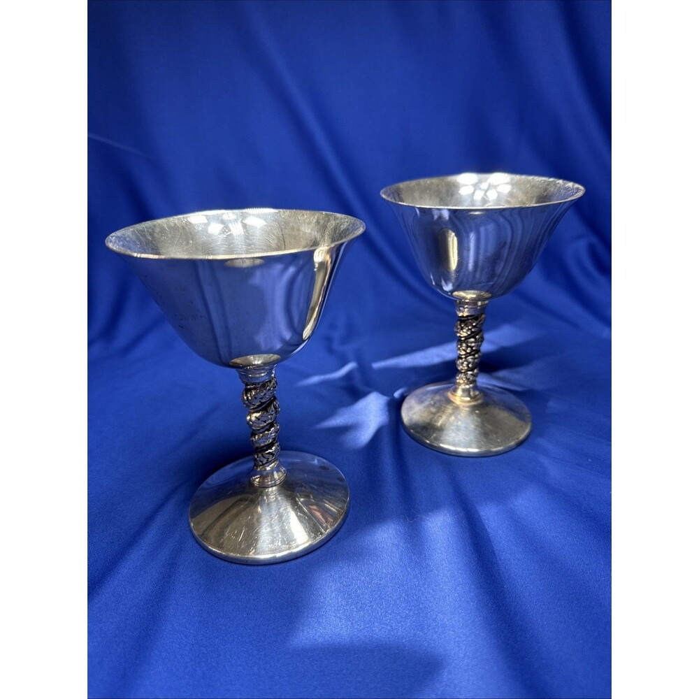 Two Vtg F.B. Rogers Silver Plated Made In Spain Goblets Twisted Vine Stem 5.75”